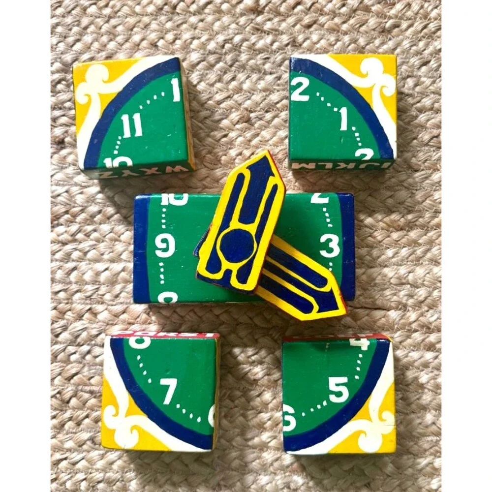Vintage Wood 3D Puzzle Hand Made Alphabet Numbers Clock UNIQUE Folk Art
